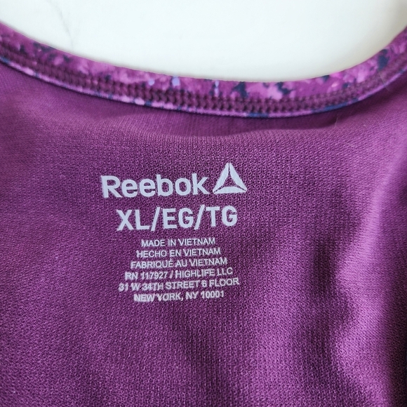 Reebok Purple Black Print Spellout Racerback Pull-On Sports Bra Gym XL - Picture 7 of 10